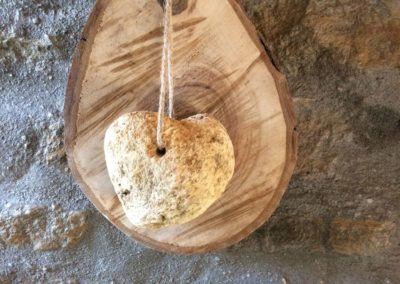 une rondelle d'arbre avec en sont centre un coeur en pierre